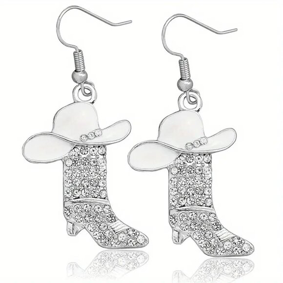 Cowboy Hat Rhinestone Drop Earrings - Picture 2 of 4